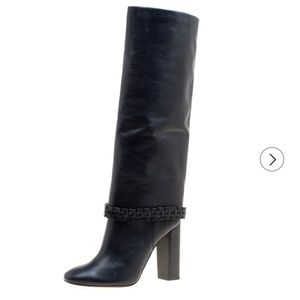 Tory Burch Dark Blue Leather Sarava Knee Boots